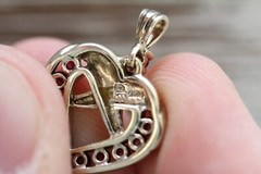 VINTAGE RED RUBY GEMSTONE HEART STERLING SILVER PENDANT 925 RETRO CLASSIC LOVE