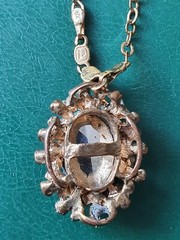 Vintage Jewelry, Green Stones and Chain Pendant, Antique Jewelry, Made in USSR