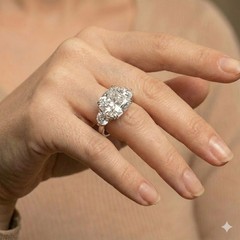 14k White Gold Engagement Ring 6.18ct Lab Grown Simulate Diamond Cushion Shape