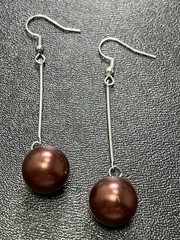 Vintage 2.4” Cinnamon Brown Ball Silver Tone Dangle Earrings