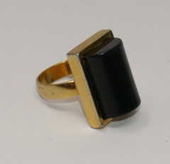 Lanvin Paris Gold Tone and Black Geometric Adjustable Cocktail Ring Size 8 RARE