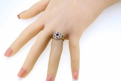 14t Yellow Gold Finish Antique Style Ruby and Lab Created Diamond Cluster Ring