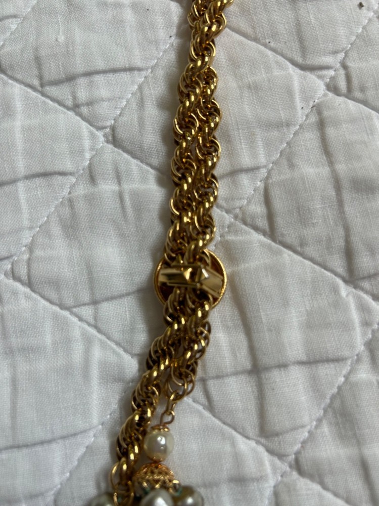 Gold Plated Vintage 15 Inch Necklace With Double Beaded Tassel & Moveable Clasp