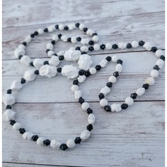 Vintage Necklace Statement Unusual Cream & Black Very Long Can Be Layered