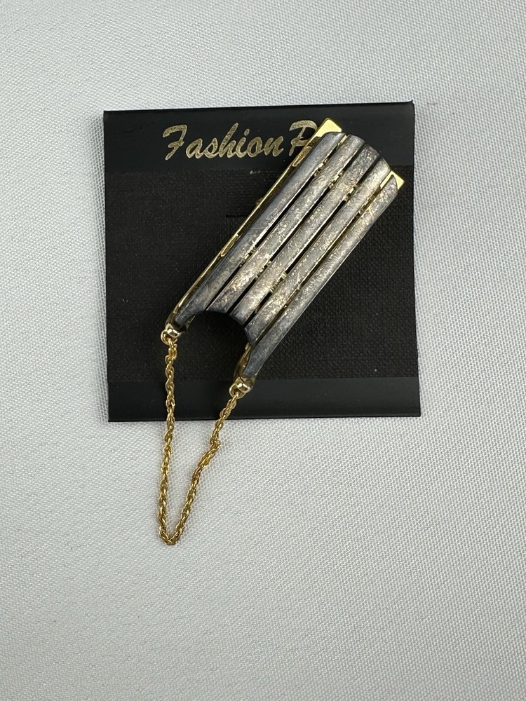 Gold & Silver Tone Sled Brooch Vintage Chain