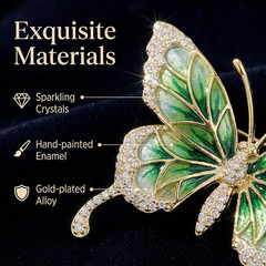 Vintage Rhinestone Butterfly Brooch Emerald Insect Brooch Crystal