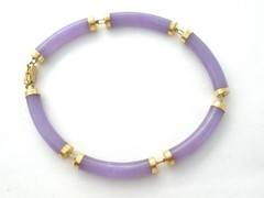 14K Yellow Gold Lavender Jade Panel Bracelet Purple Gemstone 7″ Long Vintage