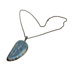 Larimar Pectolite Pendant Necklace Sterling Silver Art G Ito AGI 55g Heavy 23″