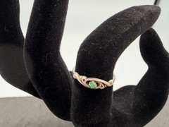 0.96g Vintage Sterling Silver 925 Ring Green Accent Swirl Design Size 4.5 M