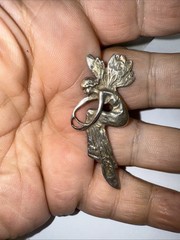 Pin Brooch Nymph Fairy With Wings Long Gown Graceful Women Sterling Silver