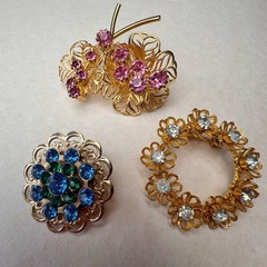 Vintage Rhinestone Brooch Lot 8pc Peacock Blue Crystal Sparkle Statement Mix
