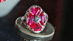 14k white gold ring 2.50ct lab created ruby sz 3.5 antique handmade 2.33gr N3331