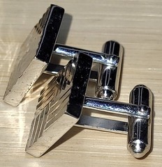 ANSON Silvertone Geometric Art Deco Style Cufflinks 9/16″ Wide Bullet Back Great