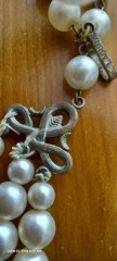 Vintage 3 Strand Necklace Faux Pearls Crystals Marked LAGUNA