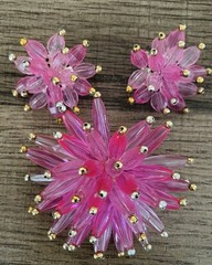 Vintage Pink Star Urchin Anemone Brooch Pin And Clip Earrings Set