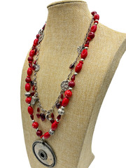 Vintage roxsann 2 strand Red Glass Heart/Charms Beaded Pendant Chunky Necklace