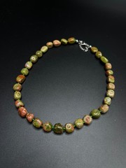 Vintage Natural Unakite Nugget Necklace | Hand Knotted Gemstone Bead Necklace