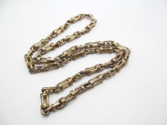 Vintage Heavy Silver & Copper Bar & Cage 7.80mm Link Chain Necklace 30 Inch