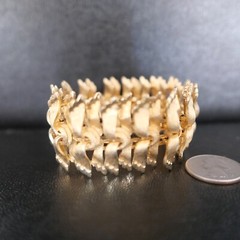 CORO VINTAGE TEXTURED GOLD TONE WIDE BRACELET FRANCOIS W/SAFETY 7.5” LONG