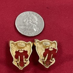 Vintage Jackie Collins Panther Cat Green Eyes Clip On Stud Earrings