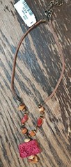 Vintage Marshall Fields Carved Cinnabar Pendant Necklace Asian Lacquer Boxed Tag