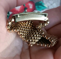 Antique *Damaged* Brass Mesh Link Bracelet Rectangle Clasp People Scene 7″