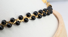 Vintage Trifari TM Bracelet Gold Tone Black Seed Bead Braided Link 7.5in Signed