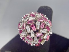 925 Sterling Silver Pink Tapered Baguette CZ Dome Cocktail Ring Size 6 13g