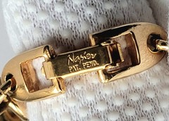 Vtg Napier Peach Pink Enamel Glaze Double Pendant Gold Tone Chain Necklace 29″