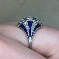 Art Deco Style Lab Created Diamond & Sapphire 14k White Gold FN Engagement Ring