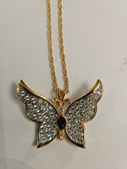 Vintage 1999 PS CO Pavé Rhinestone Butterfly Gold Wash Pendant 90s Y2K