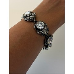 Vintage Hollycraft 1954 Clear Rhinestone Bracelet Signed Silver Tone Statement