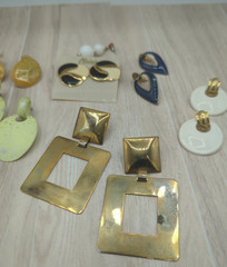 Vtg 80’s-90’s Big Enamel Earrings Geometric Retro Lot