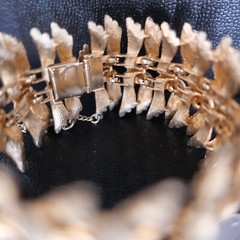 CORO VINTAGE TEXTURED GOLD TONE WIDE BRACELET FRANCOIS W/SAFETY 7.5” LONG