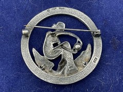 art nouveau style sterling silver pin woman and bird 1 5/8” diaameter