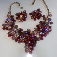 Gorgeous Vtg Juliana D&E Red Purple Rhinestone Bead Necklace Earring Set