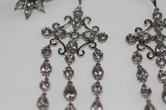 2 pair wedding prom style silver tone clear crystal dangle LONG & stud earrings