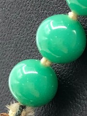 Green Peking Glass Bead Necklace 21″ Knotted 8.25 mm Vintage 1950s MCM
