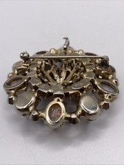 Vintage Signed WIESNER Faux Pink Fire Opal Purple Rhinestone Brooch Pendant