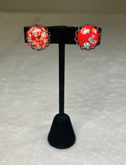 Vintage Murano Style Glass Millefiori Domed Round Button Clip Earrings Chrty