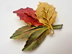Vintage Tona Leaf Brooch Large 3” Fall Colors Leaves Autumn Enamel Statement Pin