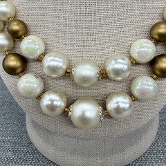 Vintage Necklace Acrylic Double Strand Gold Tone Imitation Pearl 17 Inches