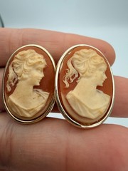 Vintage Victorian Revival Cameo Portrait Stud Earrings Oval Resin Cameos