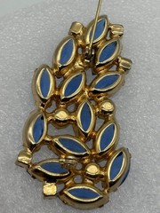 Vintage Blue Navette and Clear Prong-Set Rhinestone Brooch Open Back, Not Signed