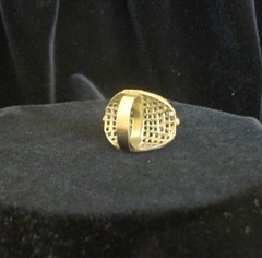 Vintage Gold-tone Green Cabochon Filigree Dome Ring Statement Piece