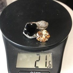 Vintage 925 Sterling Onyx Orange – Clear Cubic Zirconia Pave Design Ring 8.5