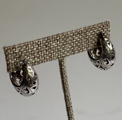 Vtg 90’s Sterling Filigree Scroll Work Hearts 1” Round Hoop Pierced Earrings 11g