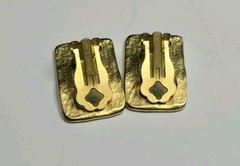 Norma Jean Signed Vintage 1980s Gold Hammered Rectangle Statement Clip Earrings