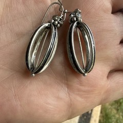Vintage Sterling Silver Openwork Cage Lantern Dangle Earrings Rhinestone Accent