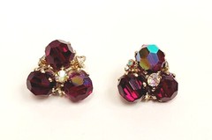 Vintage Vogue Red AB Crystal Bead AB Rhinestone Earrings